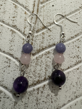 Cercei Calcedonie, Ametist și Cuart Roz – bijuterii handmade pentru iubire și armonie [3]