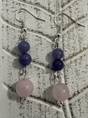 Cercei Calcedonie liliac și Cuart roz - bijuterii handmade pentru iubire și echilibru [1]