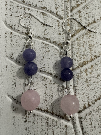 Tortițe - Cercei Calcedonie liliac și Cuart roz - bijuterii handmade pentru iubire și echilibru