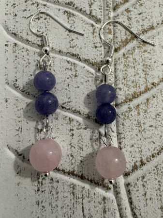 Produse - Cercei Calcedonie liliac și Cuart roz – bijuterii handmade pentru iubire și echilibru