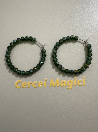 Cercei rotunzi - cercei cerc cristale verzi