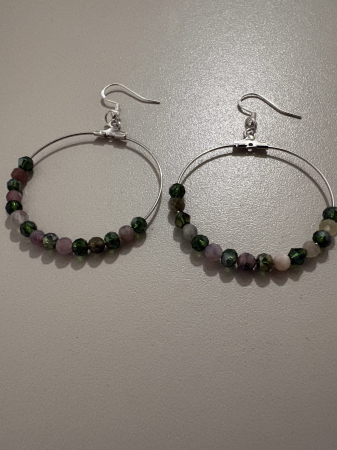 Cercei rotunzi - Cercei cerc turmalină și cristale verzi