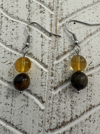 Tortițe tip cârlig (hook) - Cercei Citrin si Ochi de tigru