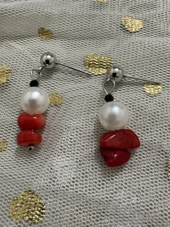 Cercei Mărțișor coral, perle și turmalină – protecție și echilibru [4]