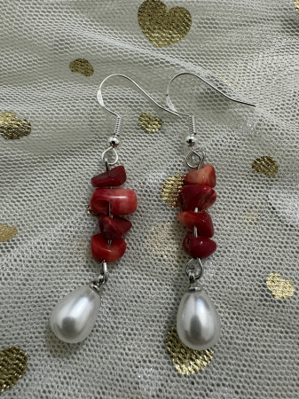 Coral - Cercei coral și perle – eleganță naturală