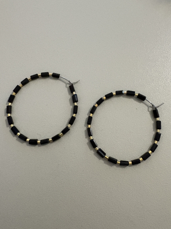 Tortițe cerc (hoops) - cercei cristale negre aur