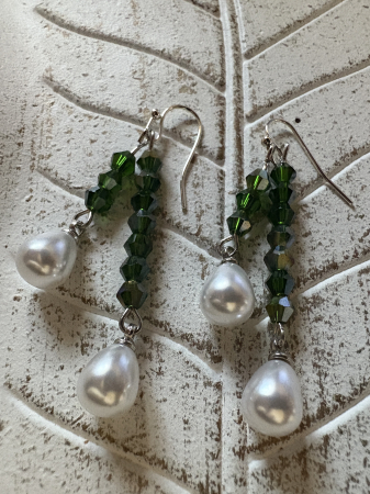 Cercei cristal verde și perle [2]