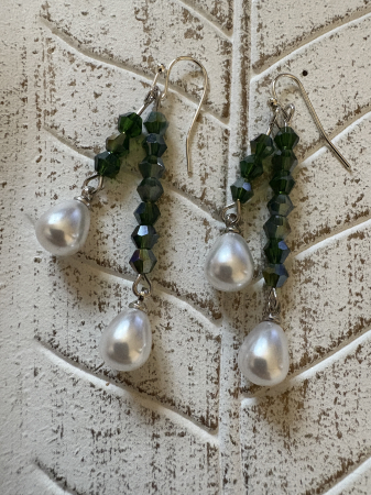Cercei cristal verde și perle [0]