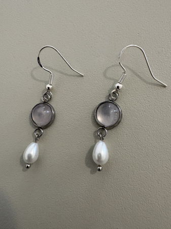 Cercei cuart roz perla