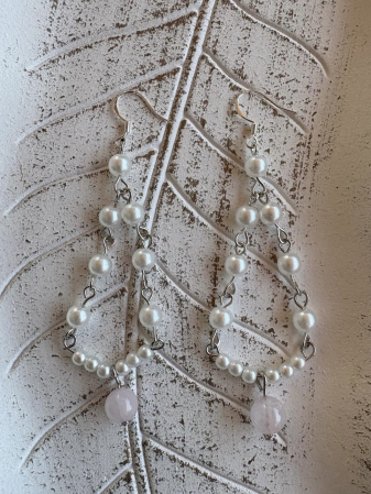 Tortițe tip cârlig (hook) - cercei-perle-cuart-roz