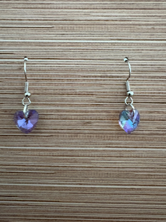 Tortițe tip cârlig (hook) - cercei cristale cercei magici, cercei mov dama, cercei eleganti handmade, cercei cu inimă, bijuterii cercei magici