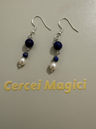 Tortițe tip cârlig (hook) - cercei lapis lazuli perle
