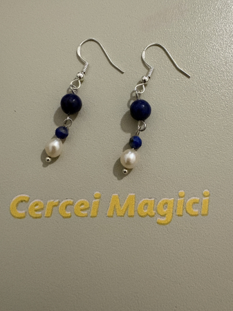 Perle naturale de cultura - cercei lapis lazuli perle