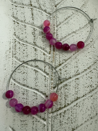 Tortițe cerc (hoops) - Cercei agat roz cerc mare handmade