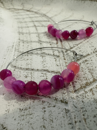 Cercei agat roz cerc mare handmade [1]