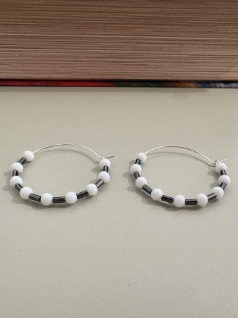 Gri - cercei onix alb hematit hoops