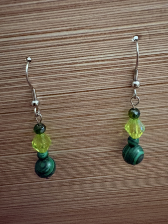 Tortițe tip cârlig (hook) - cercei malachit cristale verzi