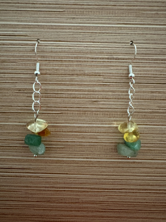 Produse - Cercei handmade cu lanț și pietre naturale de aventurin și citrin, creați pentru noroc, prosperitate și echilibru energetic. Bijuterie feminină cu vibrație pozitivă.