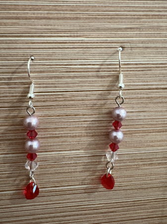 Tortițe tip cârlig (hook) - cercei perle mallorca cercei magici, cercei roz eleganti dama, cercei swarovski light siam, cercei ocazie femei, bijuterii handmade romania cercei magici