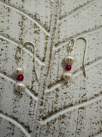  Cercei perle naturale de cultura  si agat roz Bijuterii handmade elegante [1]