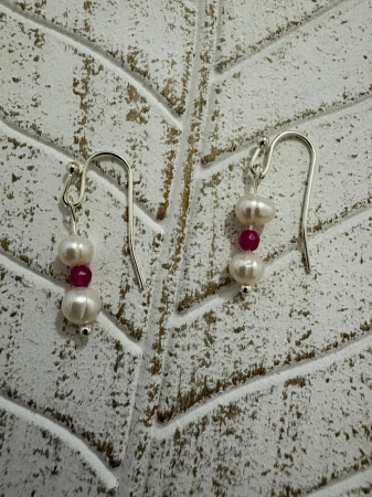 Produse -  Cercei perle naturale de cultura  si agat roz Bijuterii handmade elegante