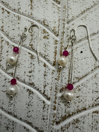 Produse -  Cercei perle naturale  si agat roz Bijuterii handmade elegante