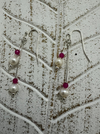  Cercei perle naturale  si agat roz Bijuterii handmade elegante [1]