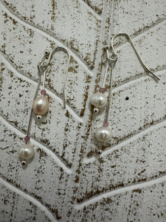  Cercei perle naturale de cultura si turmalină roz Bijuterii handmade elegante [1]