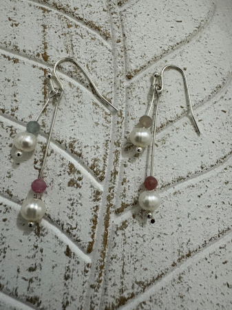 Perle naturale de cultura -  Cercei perle naturale de cultura si turmalină Bijuterii handmade elegante