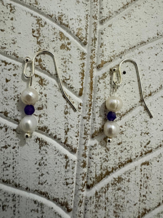  Cercei perle naturale  si agat mov Bijuterii handmade elegante [1]