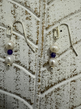 Produse -  Cercei perle naturale  si agat mov Bijuterii handmade elegante