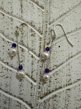  Cercei perle naturale  si agat mov Bijuterii handmade elegante [2]