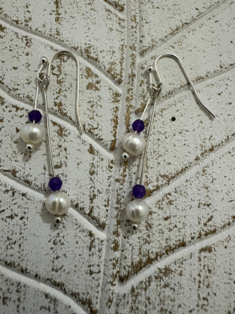 Produse -  Cercei perle naturale  si agat mov Bijuterii handmade elegante