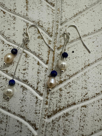  Cercei perle naturale  si lapis lazuli Bijuterii handmade elegante [2]