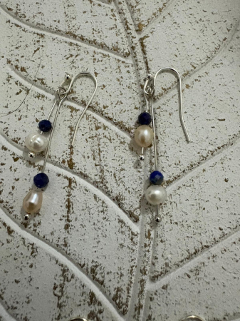  Cercei perle naturale  si lapis lazuli Bijuterii handmade elegante [1]