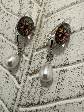 Perle - Cercei perle fluturi clips handmade