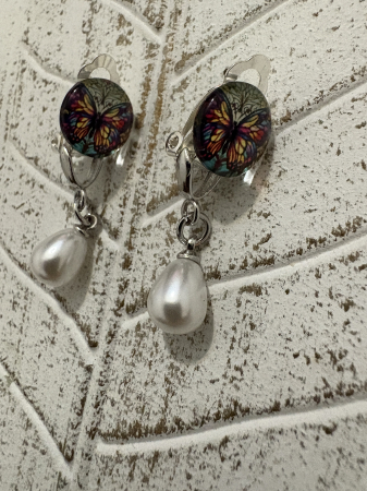 Cercei perle fluturi clips handmade [2]