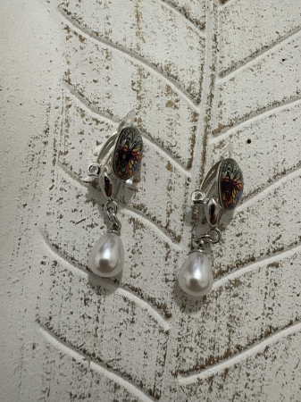 Cercei perle fluturi clips handmade [1]