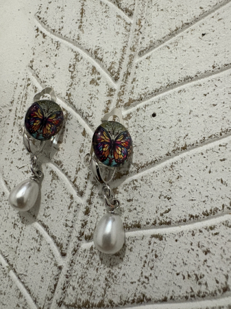 Cercei perle fluturi clips handmade [4]