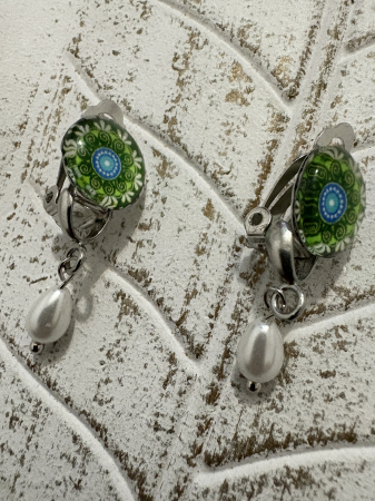 Perle - Cercei perle mandala clips handmade