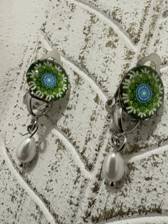 Cercei perle mandala clips handmade [1]