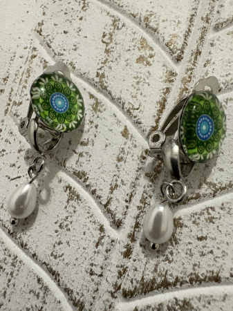 Cercei perle mandala clips handmade [3]