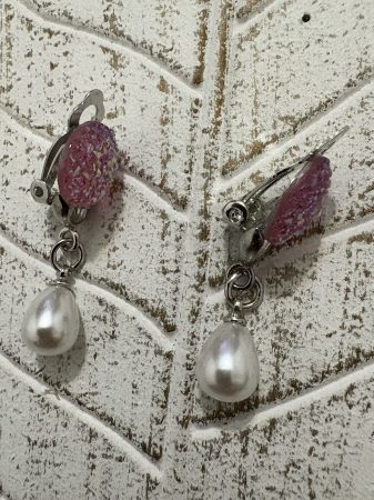 Perle - Cercei perle cabochon roz clips handmade