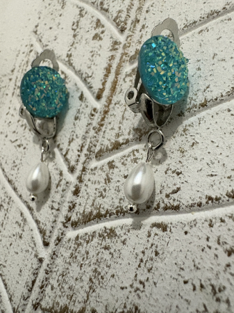 Cercei perle cabochon turcoaz clips handmade [2]