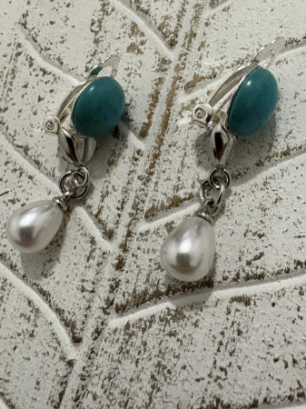 Turcoaz - Cercei perle cabochon turcoaz clips handmade