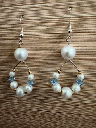 Tortițe tip cârlig (hook) - Cercei perle și cristale Preciosa aqua - eleganță aurie