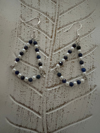 Turmalina -  Cercei triunghi turmalină multicoloră și perle – Bijuterii handmade elegante