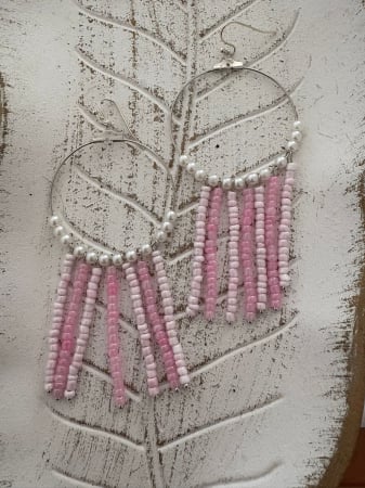 Cercei rotunzi cu mărgele mov și  albastru stil boho chic [7]