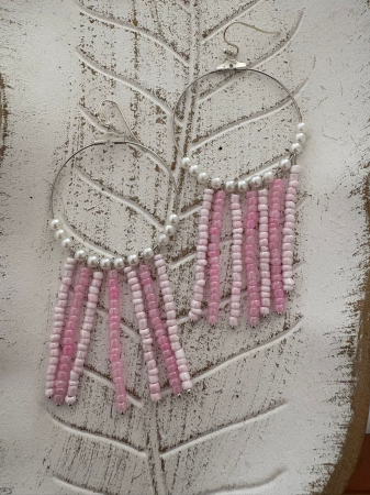 Cercei rotunzi cu mărgele  roz stil boho chic [1]