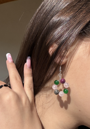 Cuart roz - cercei jad cuart roz rubin